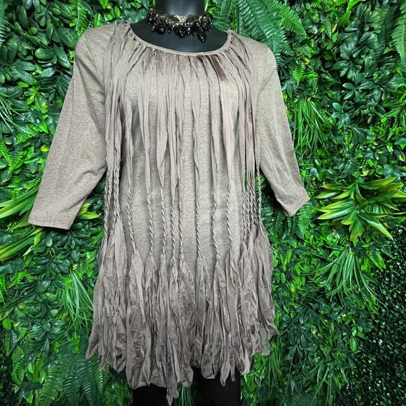 Women Tops Small Brown Braided Fringe Tasseled Accent Blouse KLOSET THERAPY 1601 - Picture 5 of 11